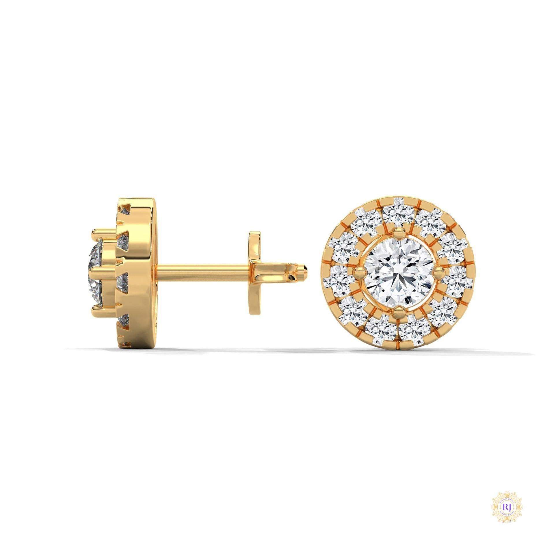 0.90 CT. Double Halo Diamond Stud Earrings