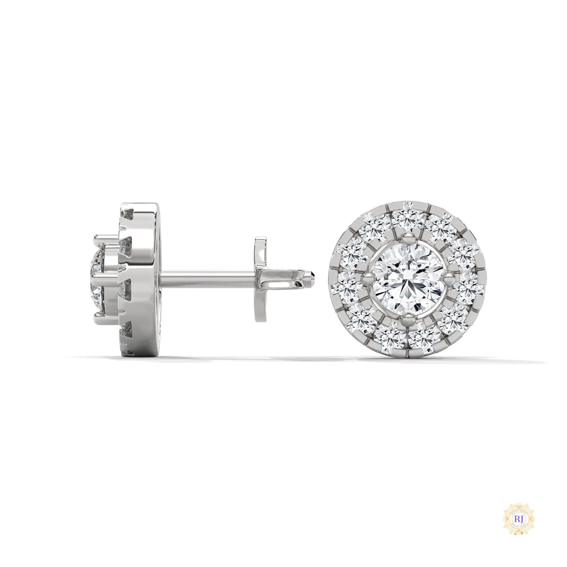 0.90 CT. Double Halo Diamond Stud Earrings