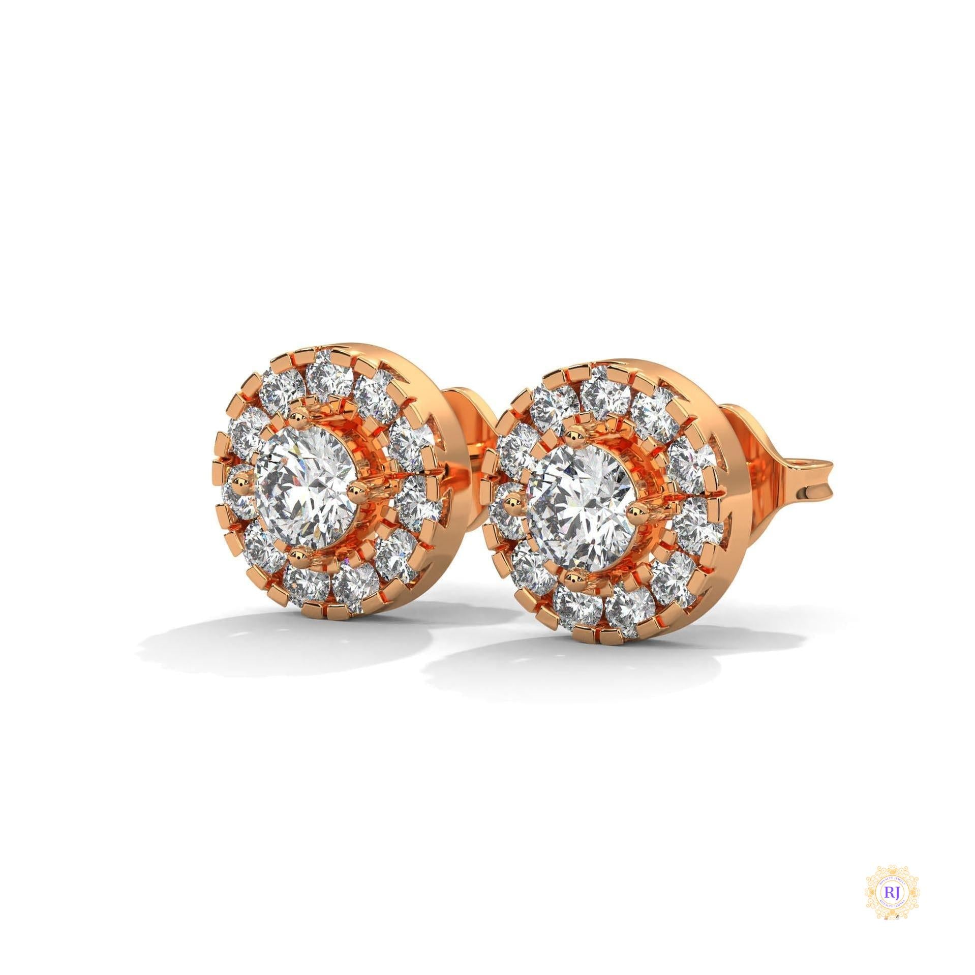 0.90 CT. Double Halo Diamond Stud Earrings