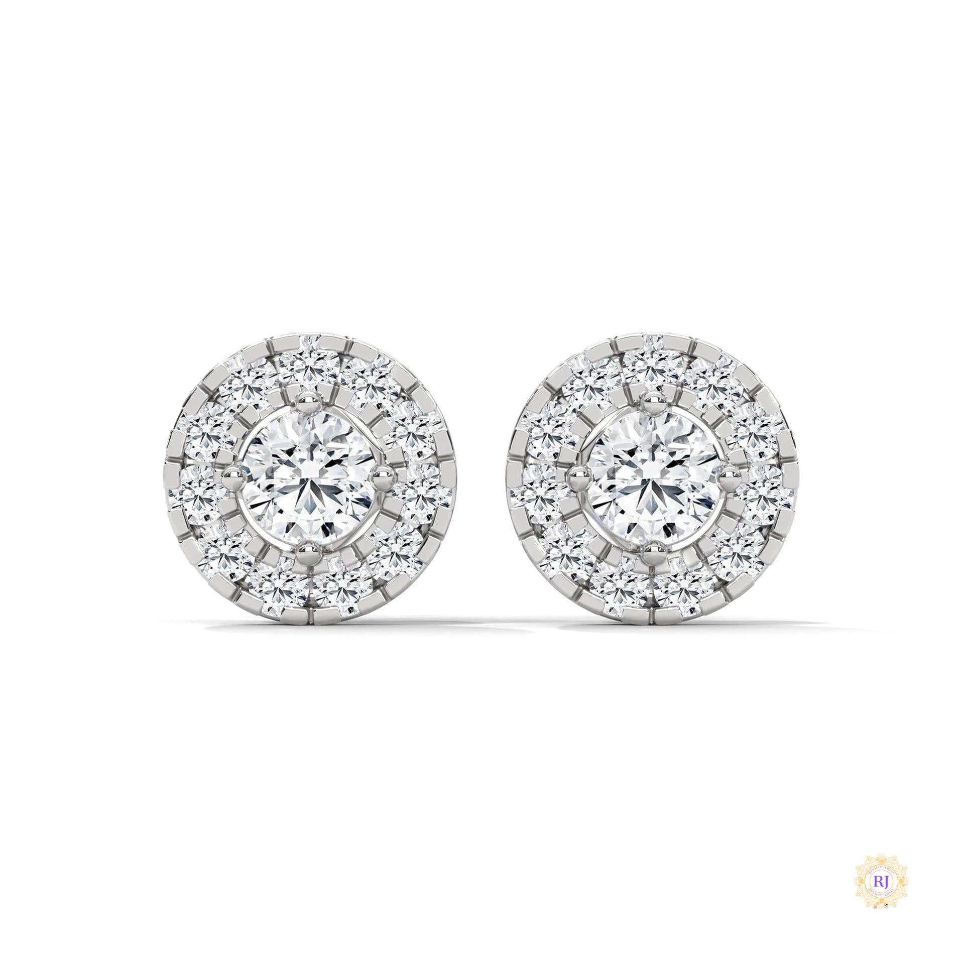 0.90 CT. Double Halo Diamond Stud Earrings