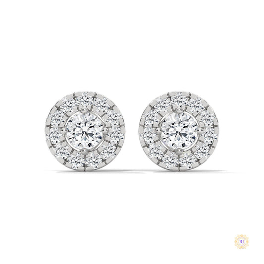 0.90 CT. Double Halo Diamond Stud Earrings