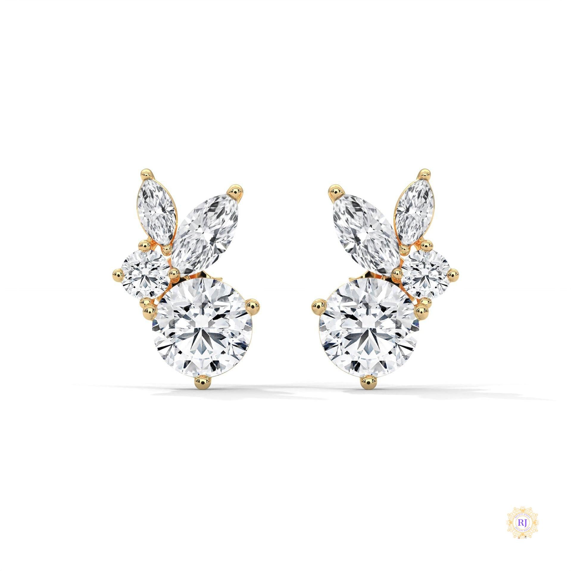 1 CT. Marquise & Round Diamond Cluster Studs