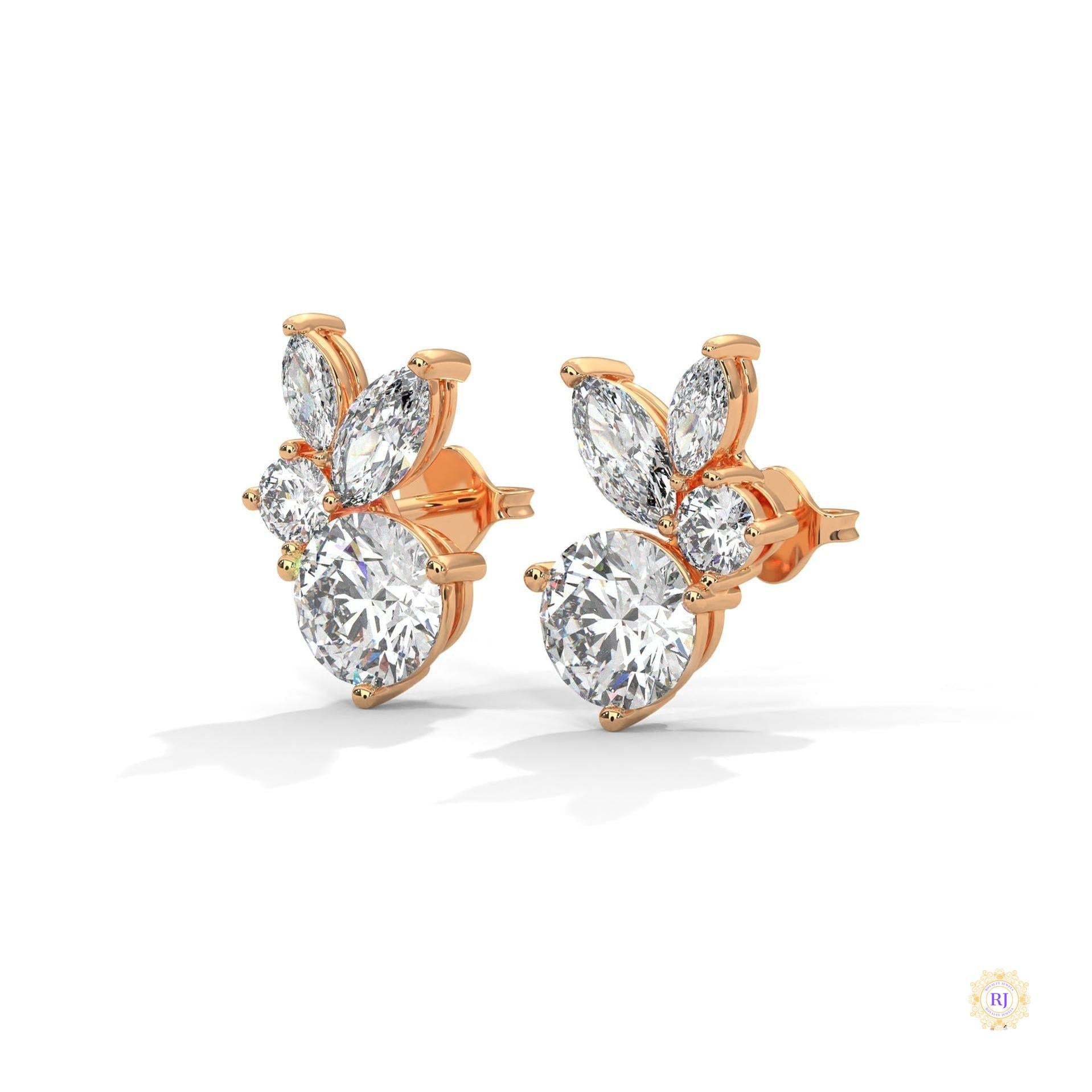 1 CT. Marquise & Round Diamond Cluster Studs