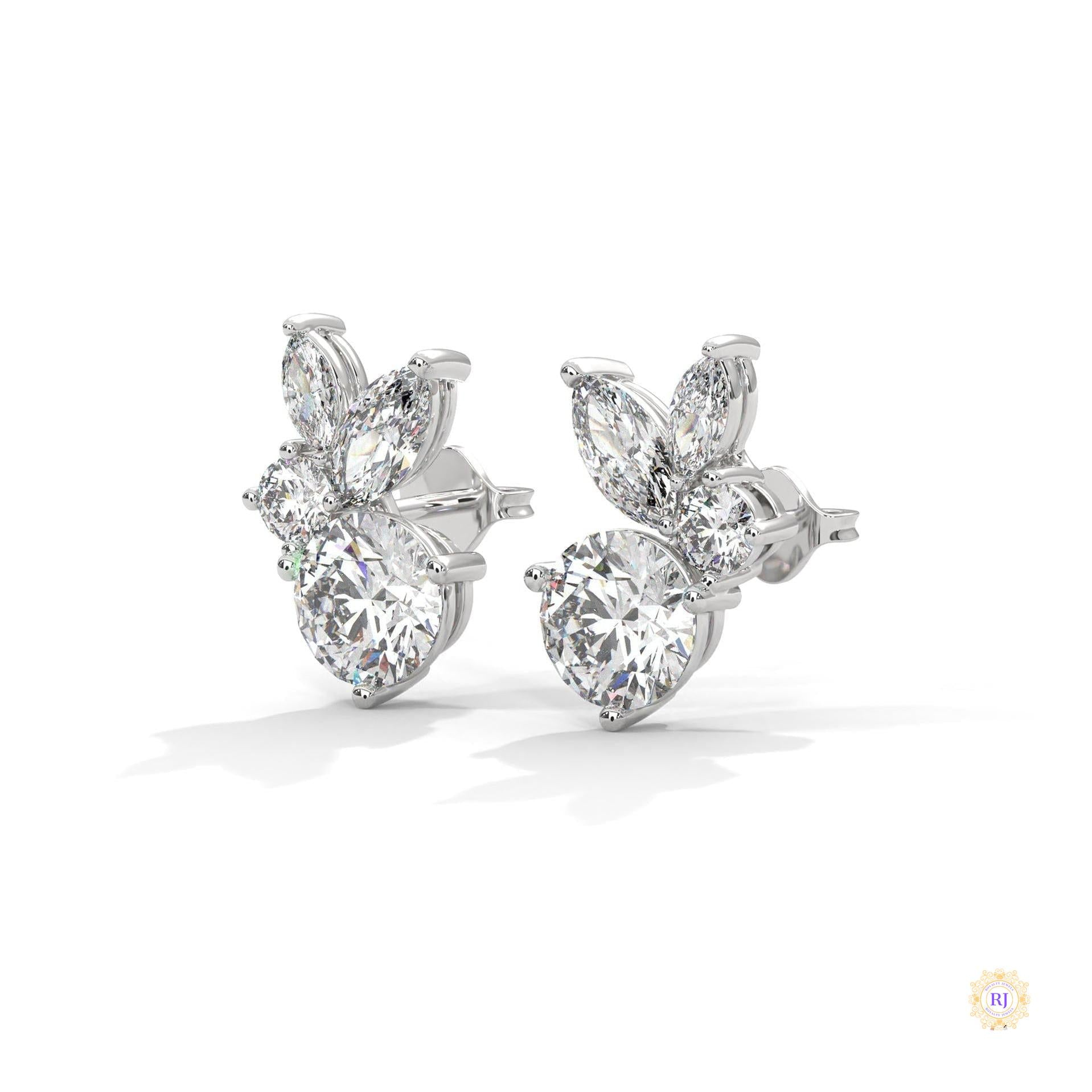 1 CT. Marquise & Round Diamond Cluster Studs