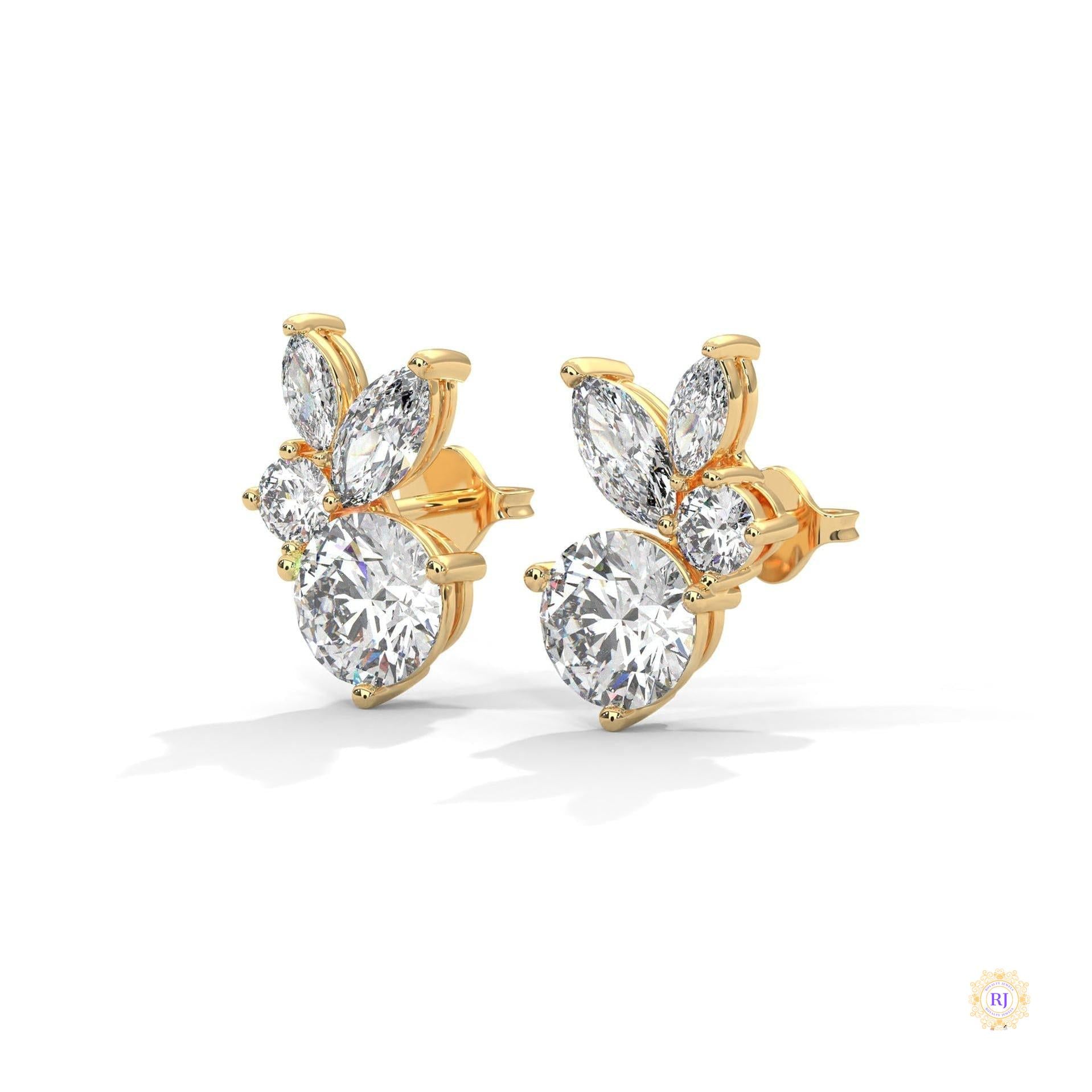 1 CT. Marquise & Round Diamond Cluster Studs