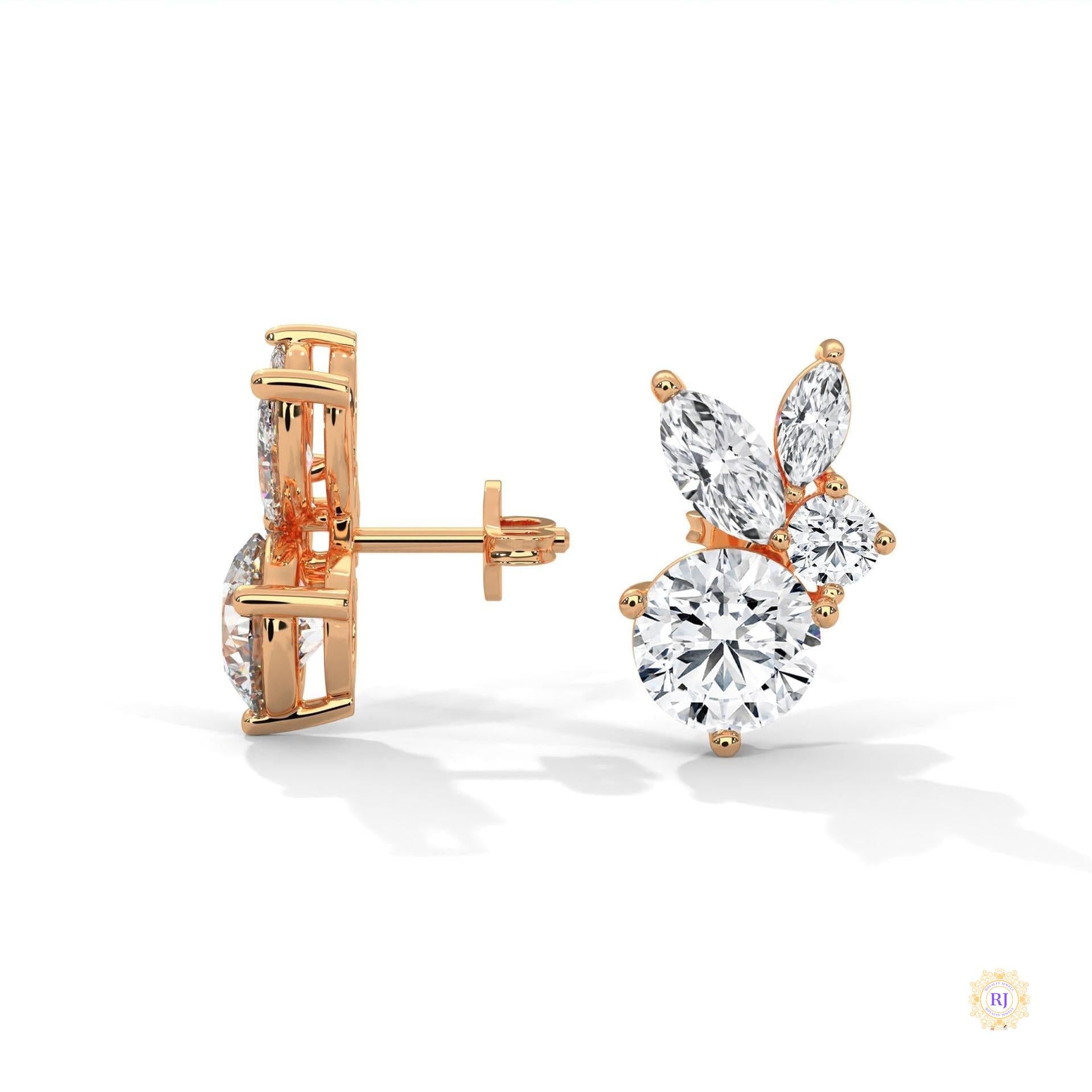 1 CT. Marquise & Round Diamond Cluster Studs