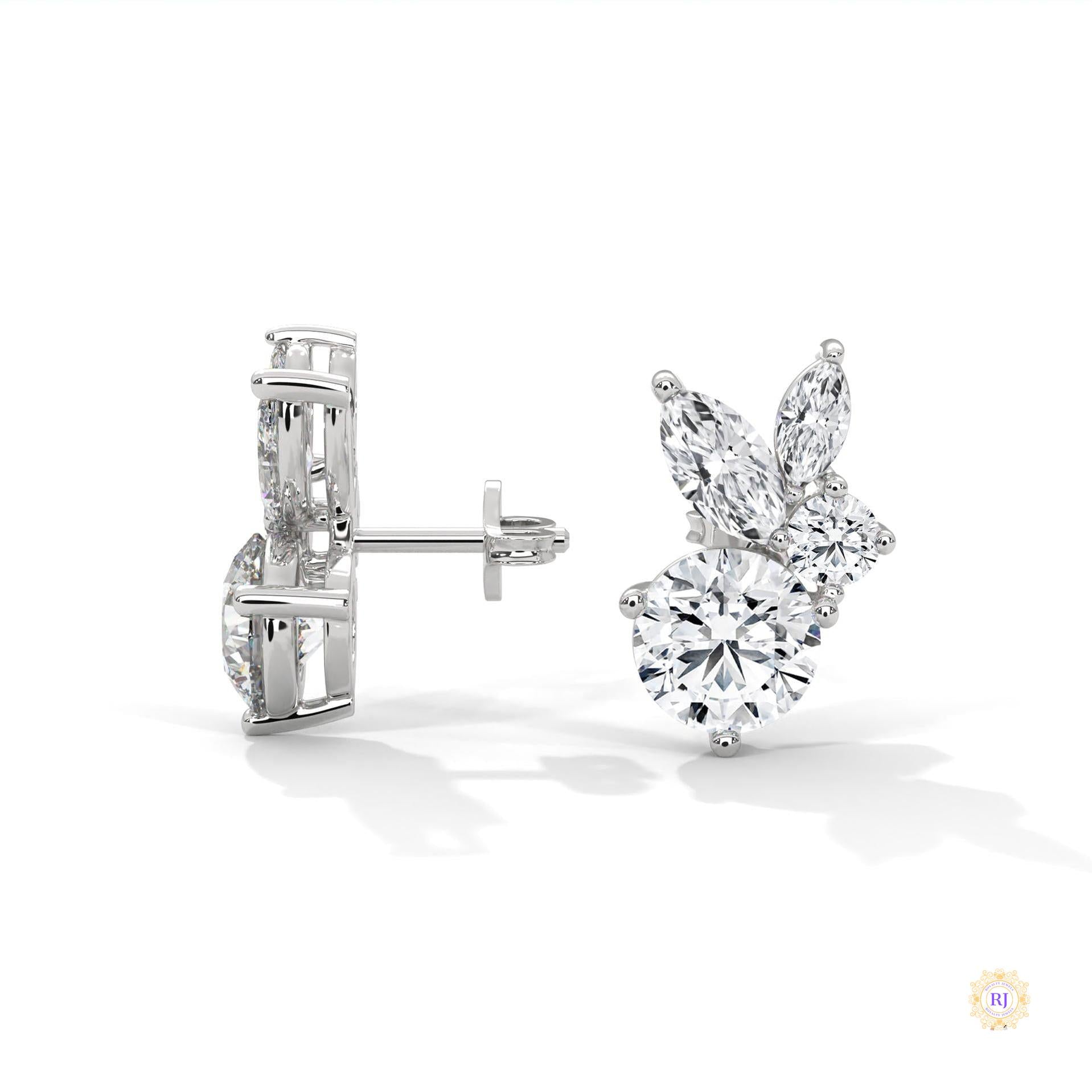 1 CT. Marquise & Round Diamond Cluster Studs