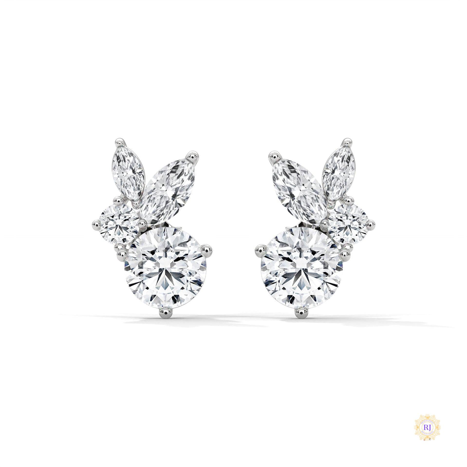 1 CT. Marquise & Round Diamond Cluster Studs