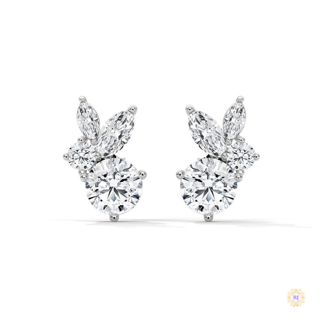 1 CT. Marquise & Round Diamond Cluster Studs