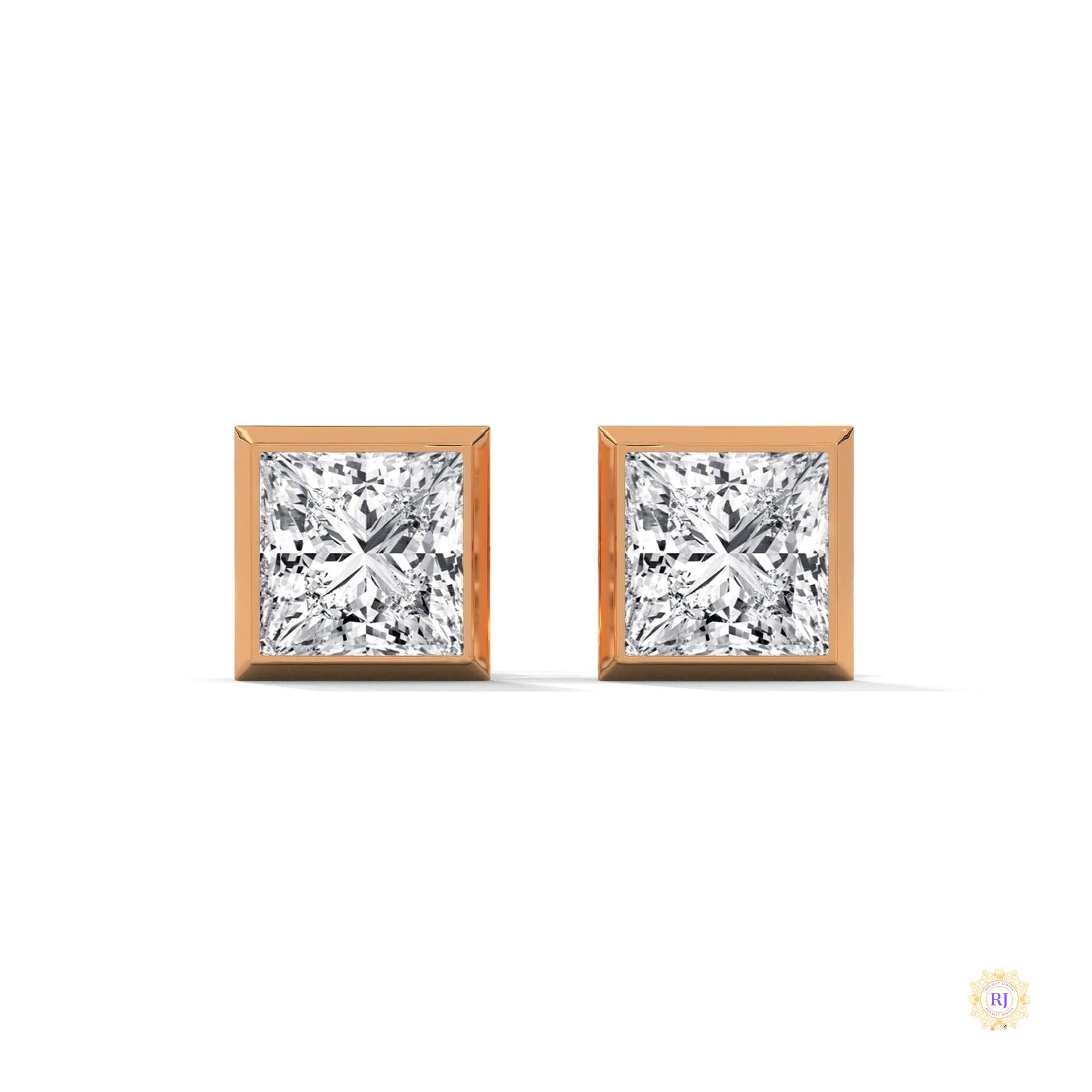 1 CT. Princess-Cut Bezel Diamond Studs