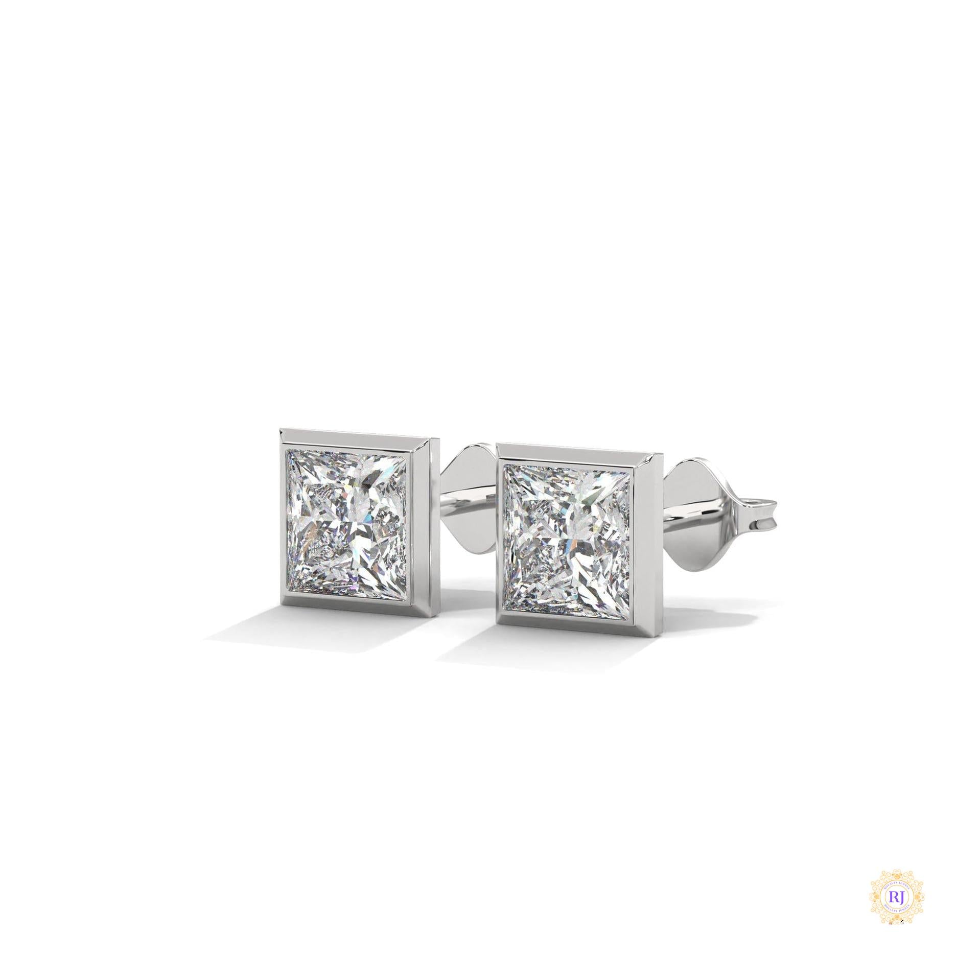 1 CT. Princess-Cut Bezel Diamond Studs