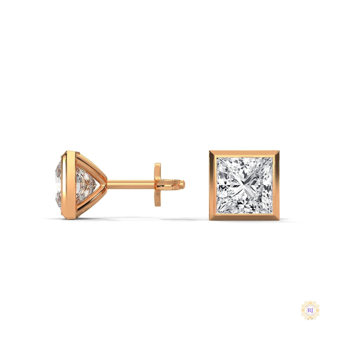 1 CT. Princess-Cut Bezel Diamond Studs