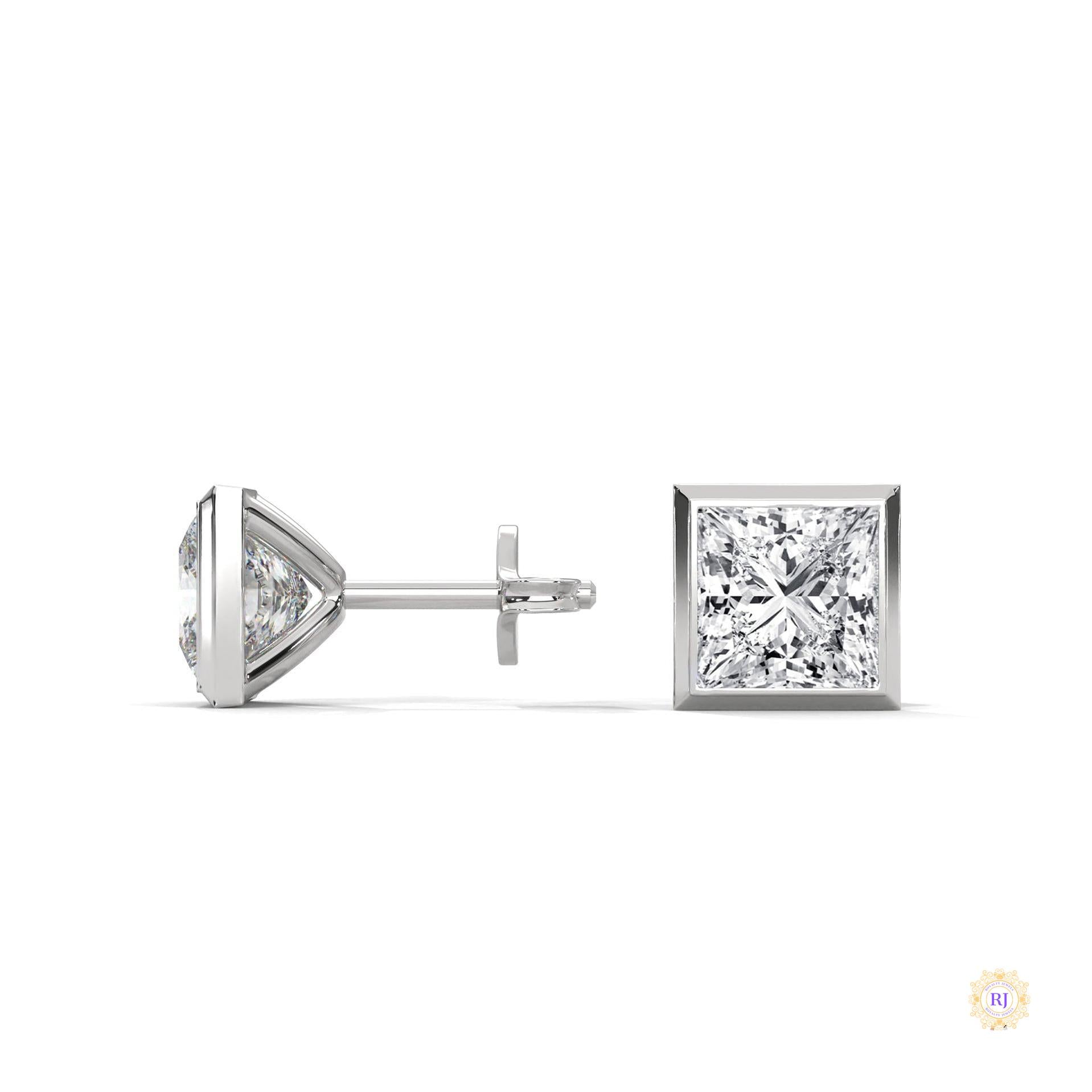 1 CT. Princess-Cut Bezel Diamond Studs