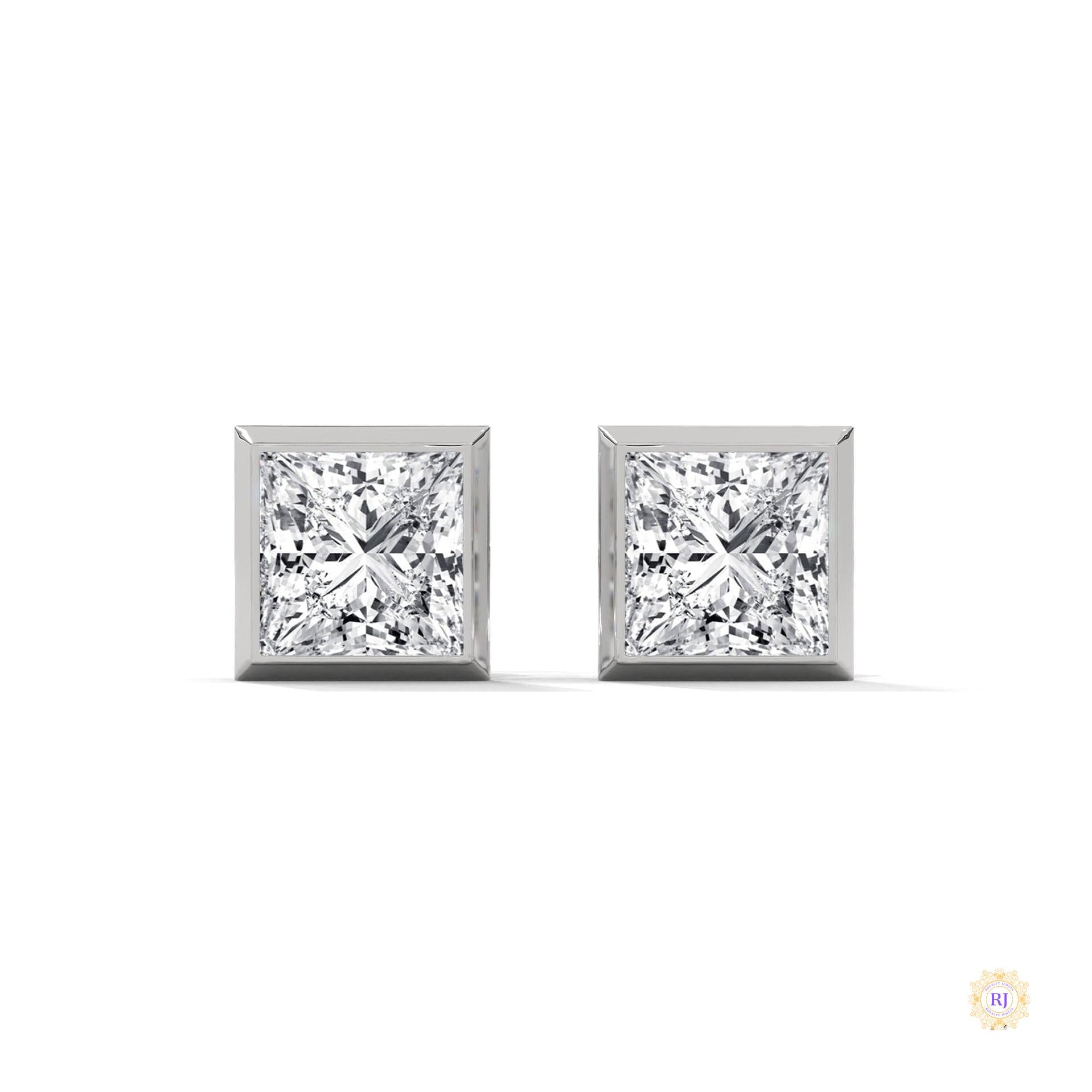 1 CT. Princess-Cut Bezel Diamond Studs