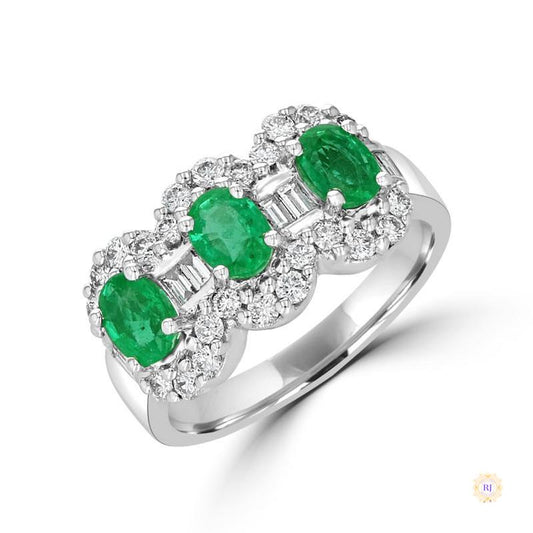 1 ct. Oval Emerald & Diamond Three-Stone Ring
