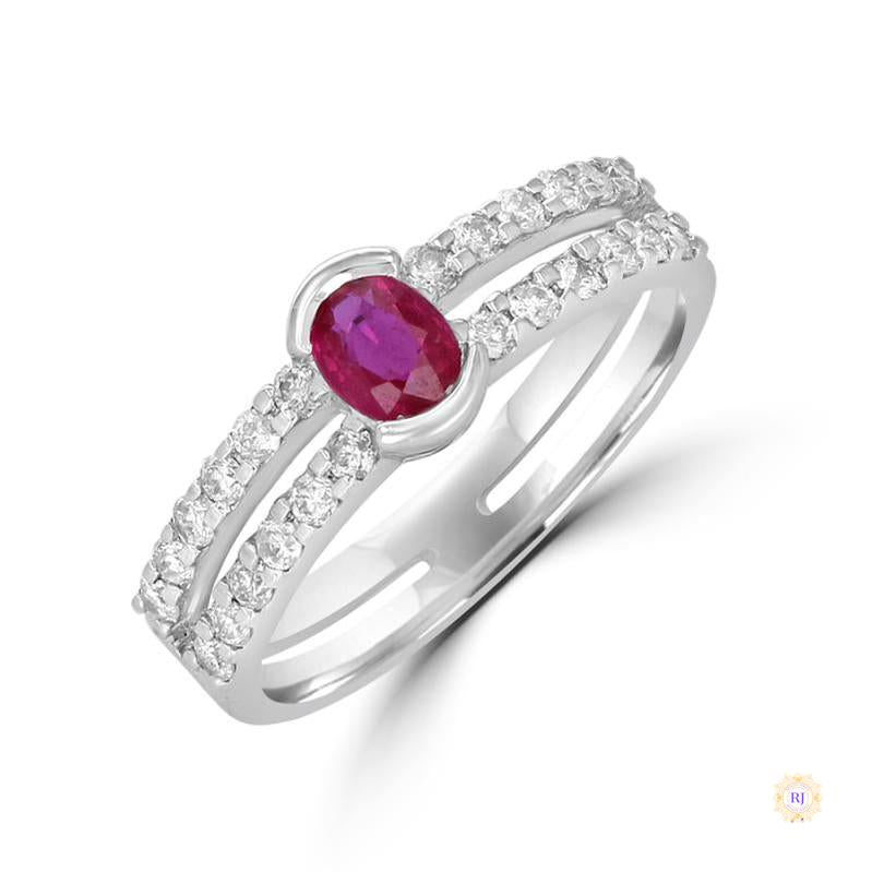 2 ct.  Ruby Oval & Diamond Bezel Set Band Ring