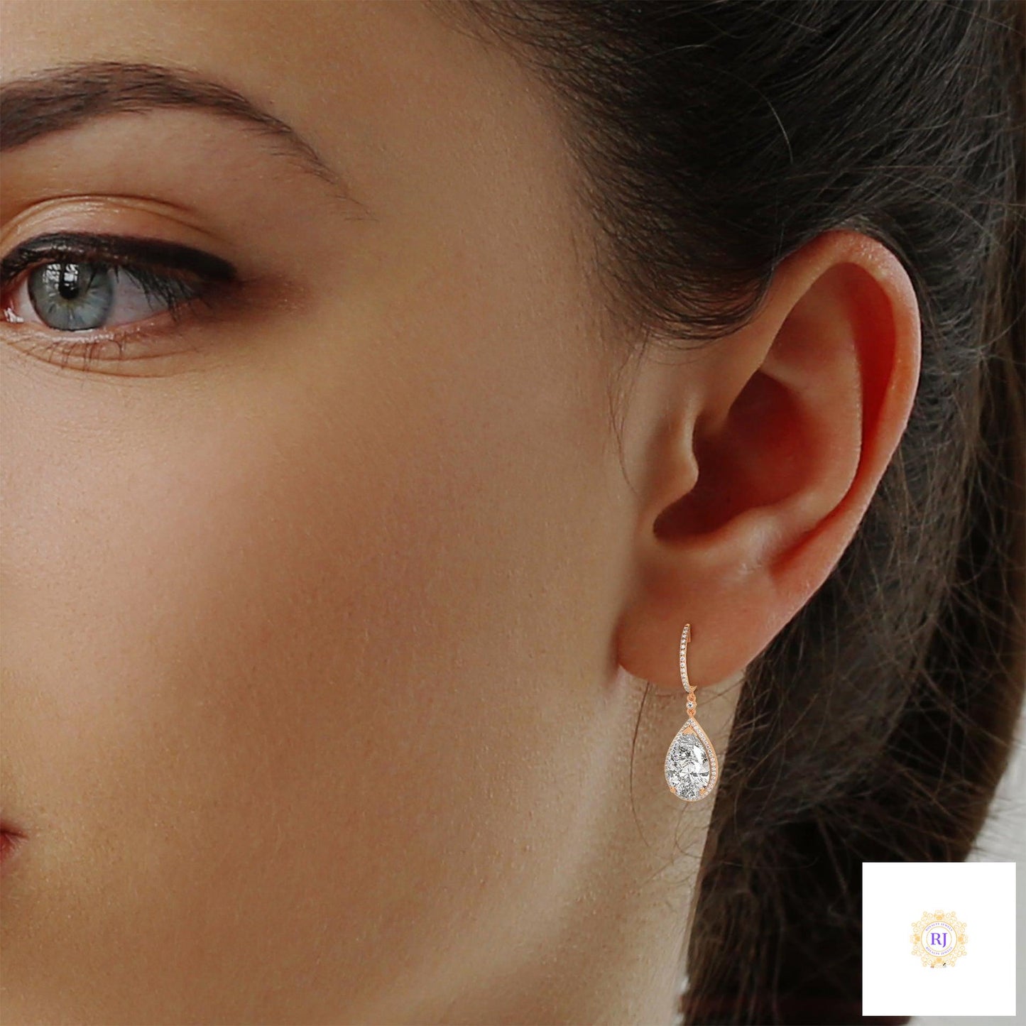 10.0 CT. Pear Halo Diamond Drop Earrings