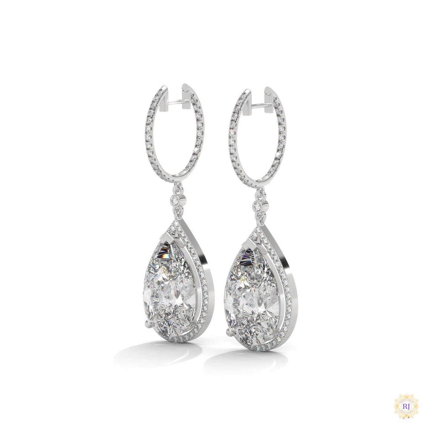 10.0 CT. Pear Halo Diamond Drop Earrings
