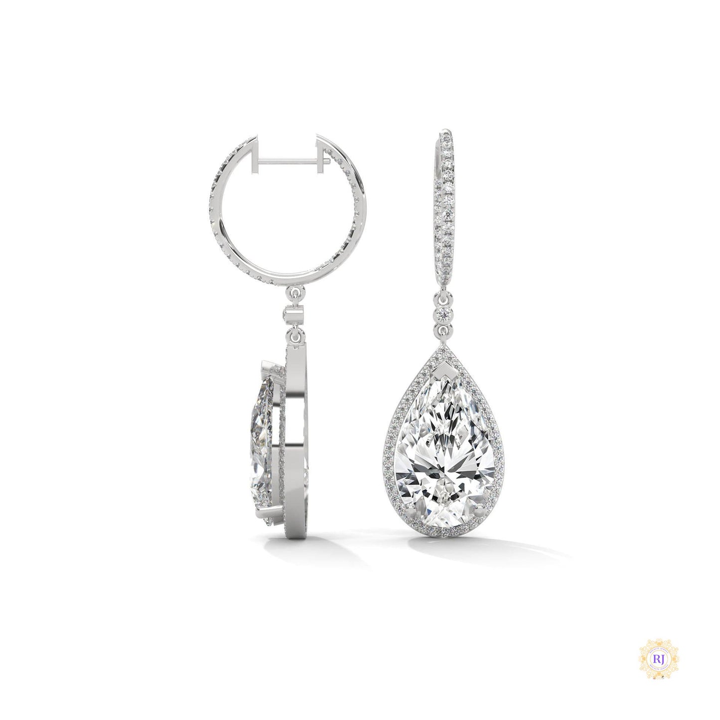 10.0 CT. Pear Halo Diamond Drop Earrings