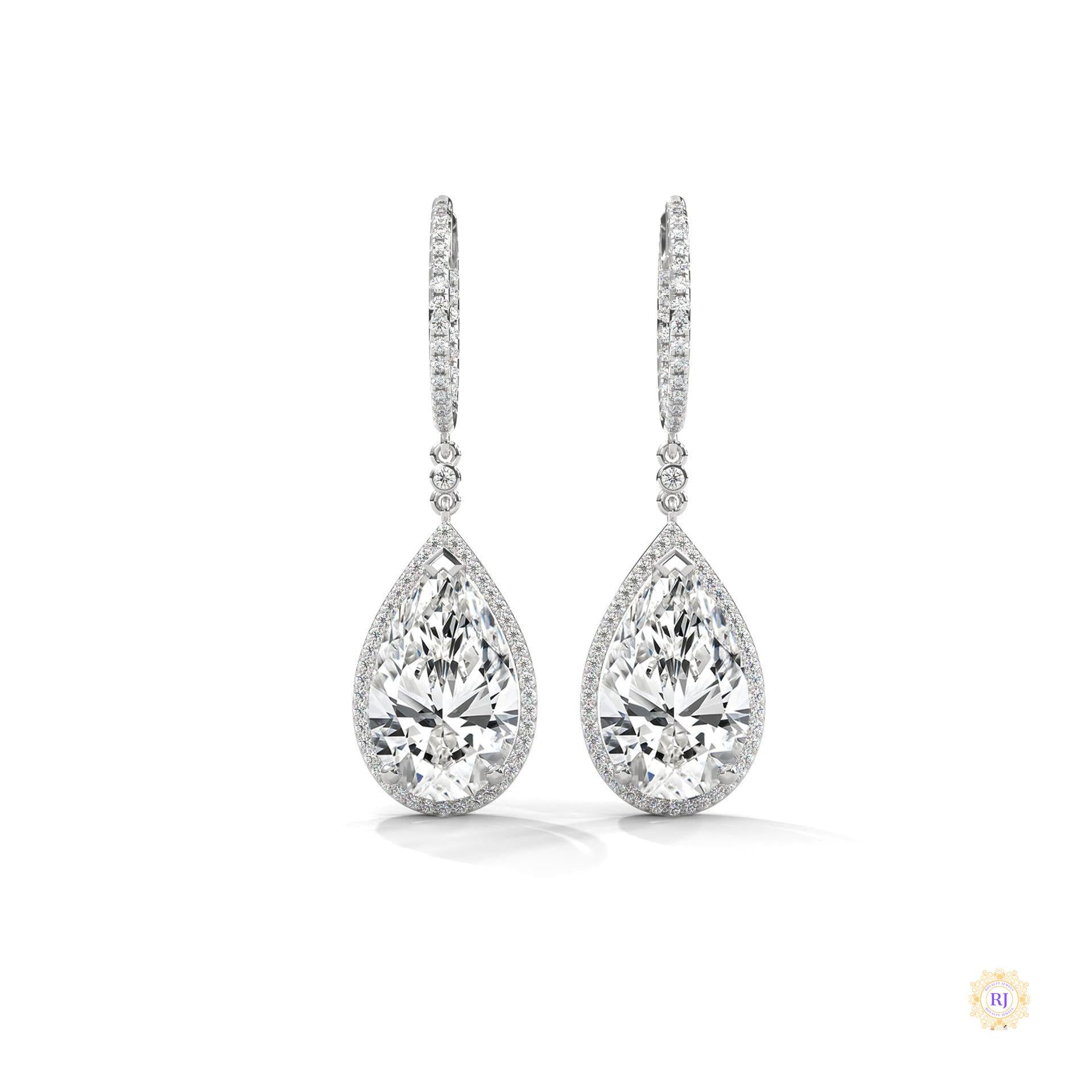 10.0 CT. Pear Halo Diamond Drop Earrings
