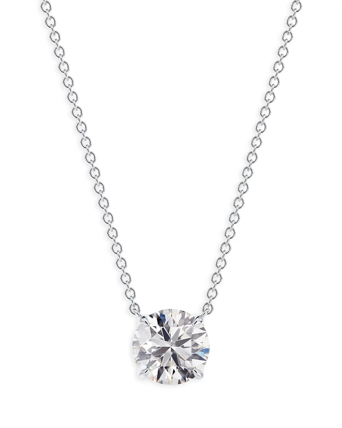 14K gold solitaire diamond pendant necklace with a lab-grown diamond in a classic prong setting on a delicate chain.

