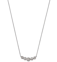 14K gold necklace featuring five bezel-set round diamonds on a delicate chain, crafted for timeless elegance and everyday luxury.