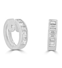 14K gold huggie hoop earrings with channel-set baguette diamonds