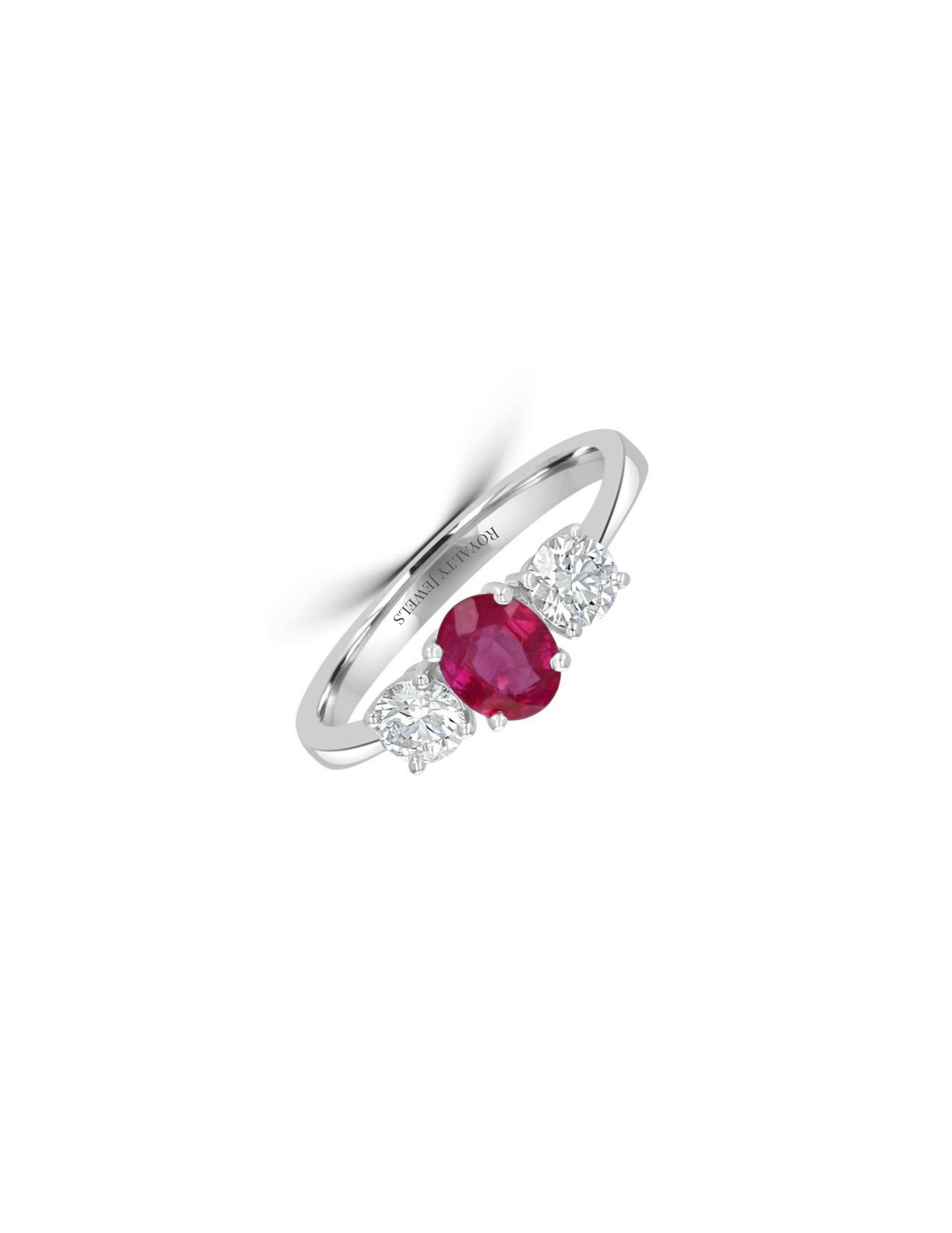 14K White Gold 1.50ct Oval Ruby & Diamond 3-Stone Ring
