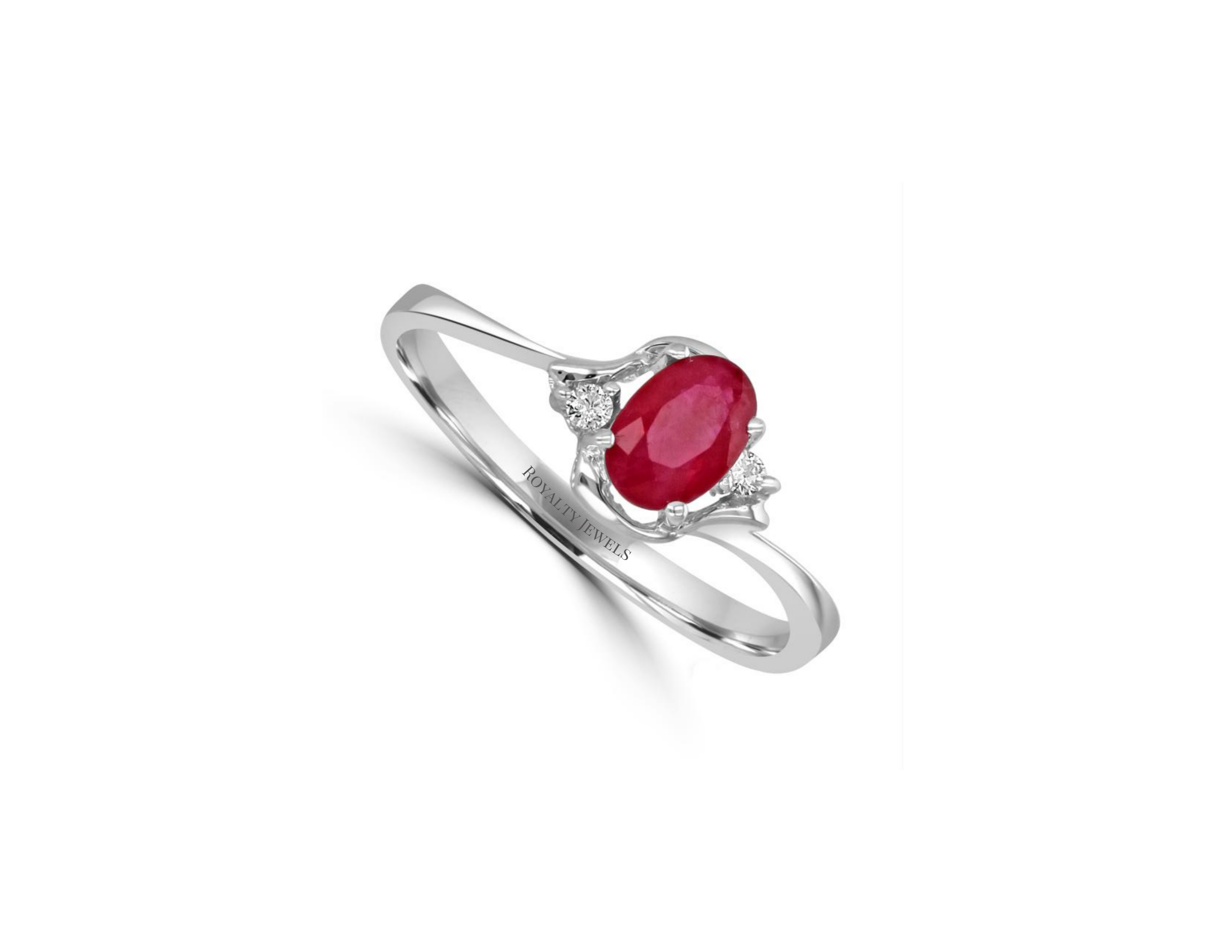 14K White Gold 2 carat Ruby & Diamond Petite Oval Ring