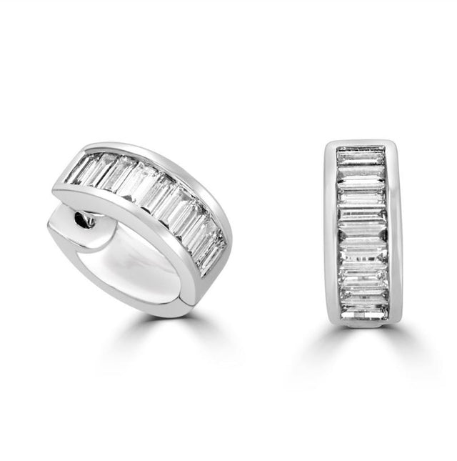 14K gold huggie hoop earrings with baguette-cut lab-grown diamonds