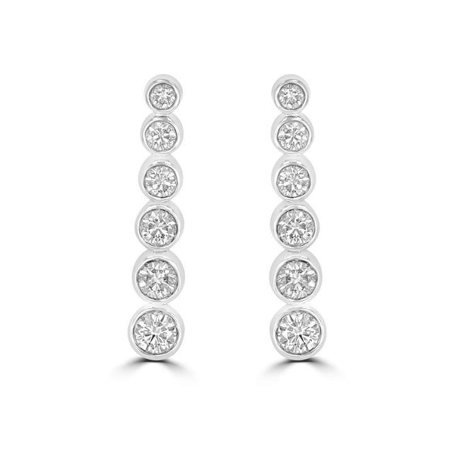 14K gold drop earrings with bezel-set round lab-grown diamonds in vertical line design