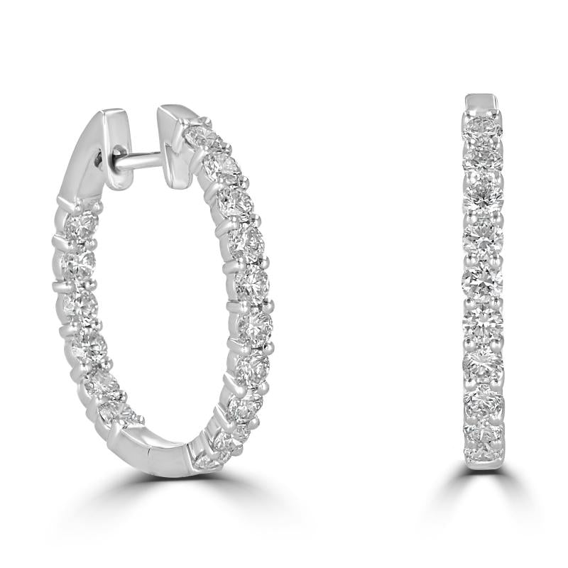 14K gold round lab-grown diamond hoop earrings in classic prong setting