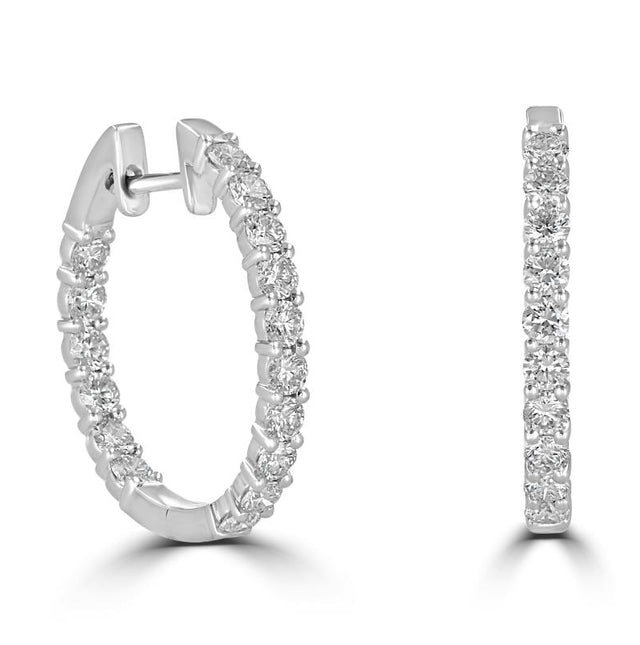 14K gold round lab-grown diamond hoop earrings in classic prong setting