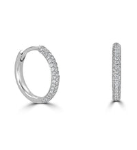 14K gold pavé-set diamond huggie hoop earrings in white gold