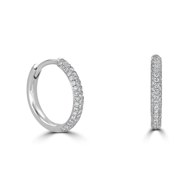 14K gold pavé-set diamond huggie hoop earrings in white gold