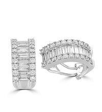 14K white gold hoop earrings with baguette and round diamonds

