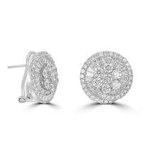 14K white gold halo stud earrings with round and baguette lab-grown diamonds

