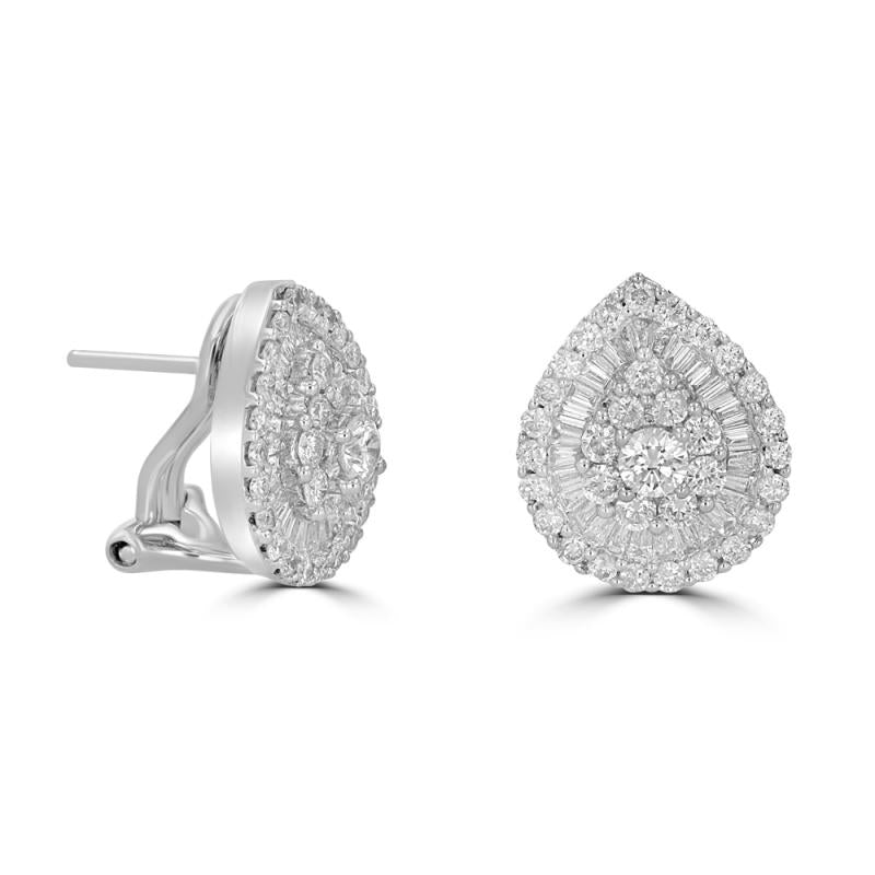 14K gold teardrop earrings with cluster and baguette diamond accents

