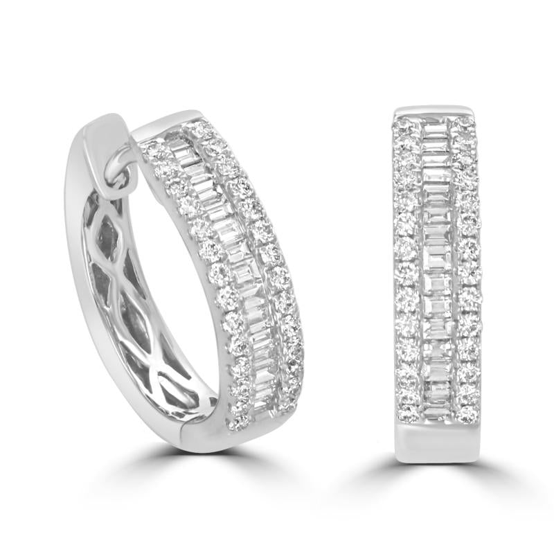 14K gold hoop earrings with baguette and round lab-grown diamonds

