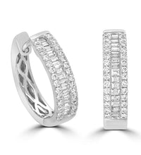 14K gold hoop earrings with baguette and round lab-grown diamonds

