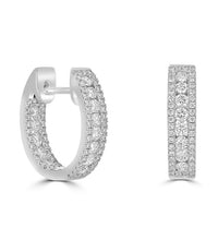 14K gold hoop earrings with triple rows of pavé-set lab-grown diamonds


