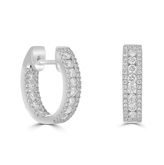 14K gold hoop earrings with triple rows of pavé-set lab-grown diamonds

