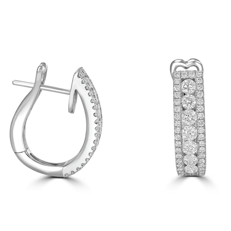 14K white gold diamond hoop earrings with heart gallery and pavé round lab-grown diamonds

