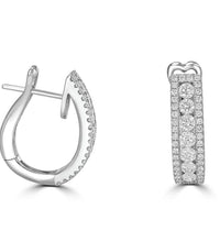14K white gold diamond hoop earrings with heart gallery and pavé round lab-grown diamonds

