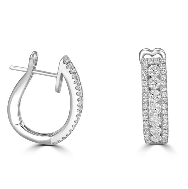 14K white gold diamond hoop earrings with heart gallery and pavé round lab-grown diamonds


