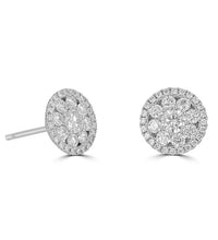 14K gold round floral diamond stud earrings with lab-grown clustered diamonds