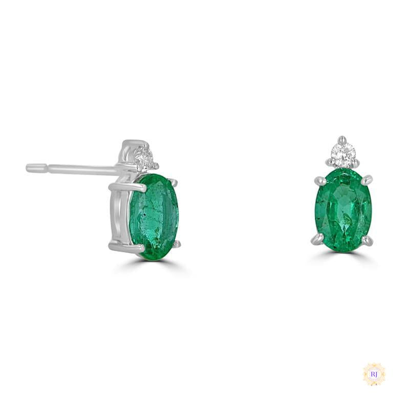 Oval Emerald & Diamond Hoop Earrings