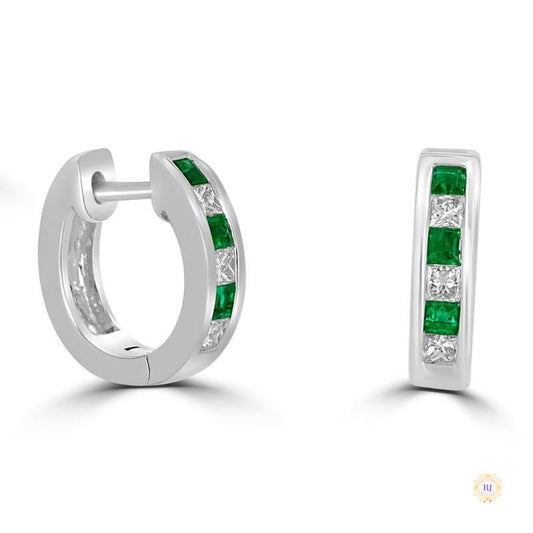 Square Emerald & Diamond Hug Earrings