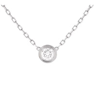 14K gold solitaire diamond necklace featuring a bezel-set round diamond on a delicate chain, designed for effortless elegance and everyday luxury.