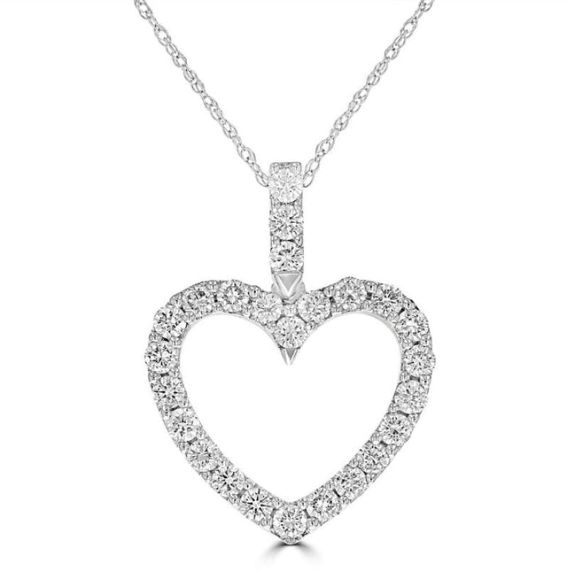 14K gold heart-shaped diamond pendant necklace with pavé-set lab-grown diamonds and elegant chain

